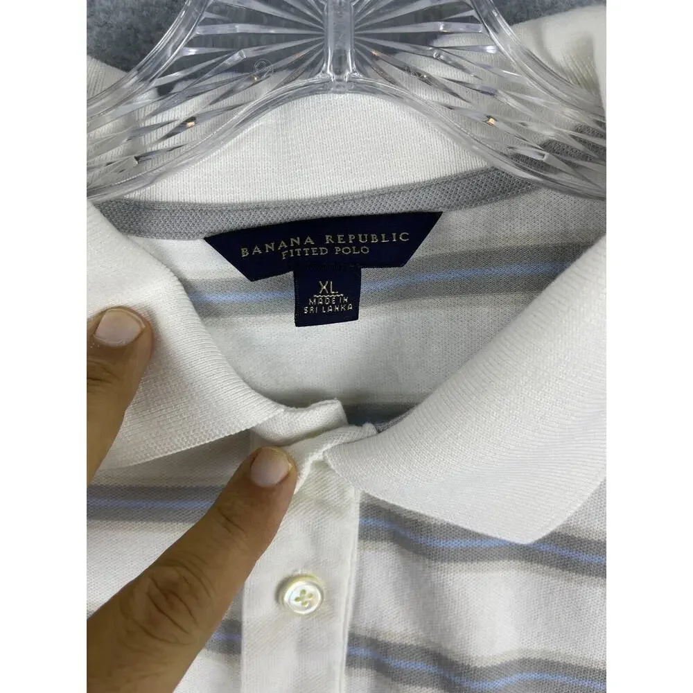 Banana Republic Polo Shirt Mens‎ XL White Striped Short Sleeve Preppy Classic